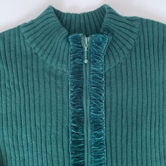 Coldwater Creek Full Zip Velor Trim Mock Neck Cardigan Sweater Size S - Picture 1 of 6